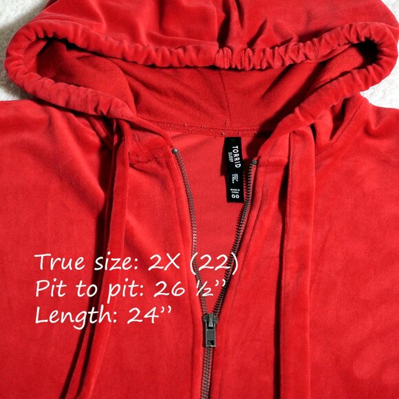 Torrid Ruby Red Velour Zip Hoodie 2X - Picture 8 of 11
